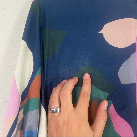 Hutch Pink and Blue Long Sleeve Faux Wrap Sundress Colorblock Mini Dress Casual - Picture 8 of 8